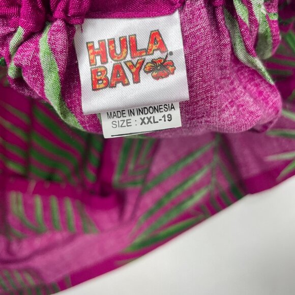 Hula Bay Magenta Green Palm Print Halter Dress Rayon XXL-19 Hawaiian Tropical - Picture 6 of 8